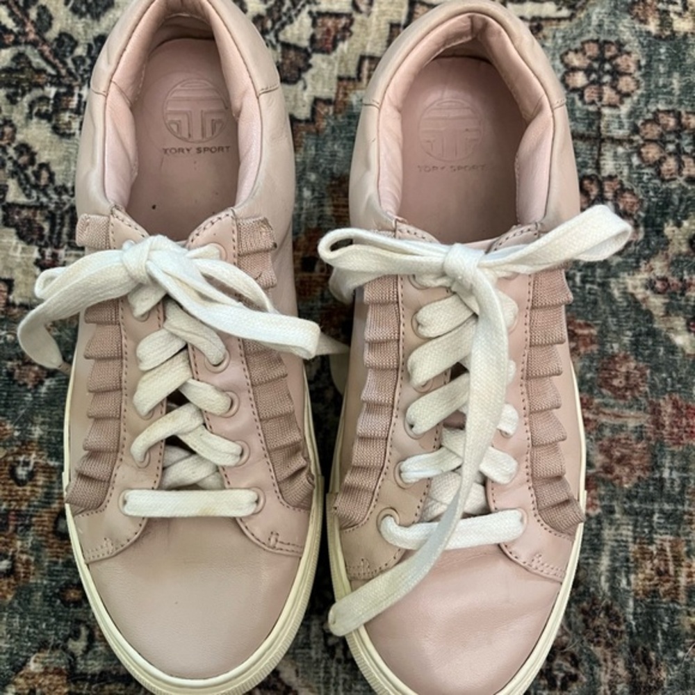 Tory Sport Pink Ruffle Sneakers Sleek Minimalist Design size 7